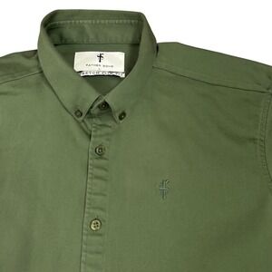 Father Sons Green Short Sleeve Button Down Shirt Large Stretch Slim Fit Casual